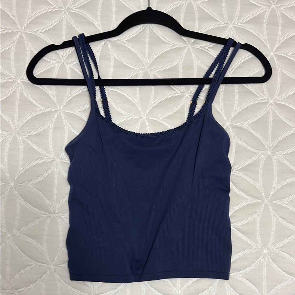 Anthropologie Blue Sleeveless Fitted Crop Camisole